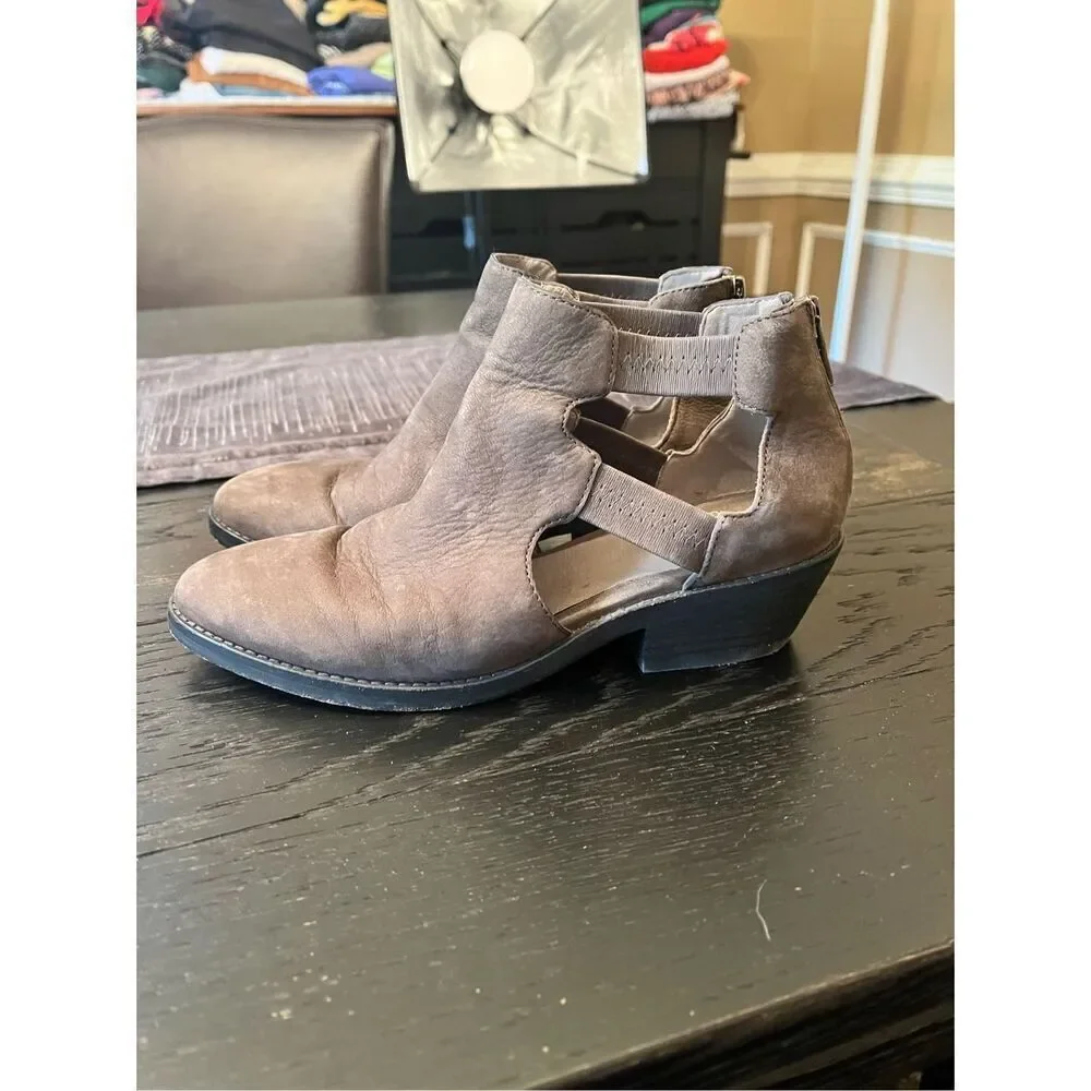 Eileen Fisher Vanda Gray Leather Back Zip Bootie Sandals sz 6-1/2